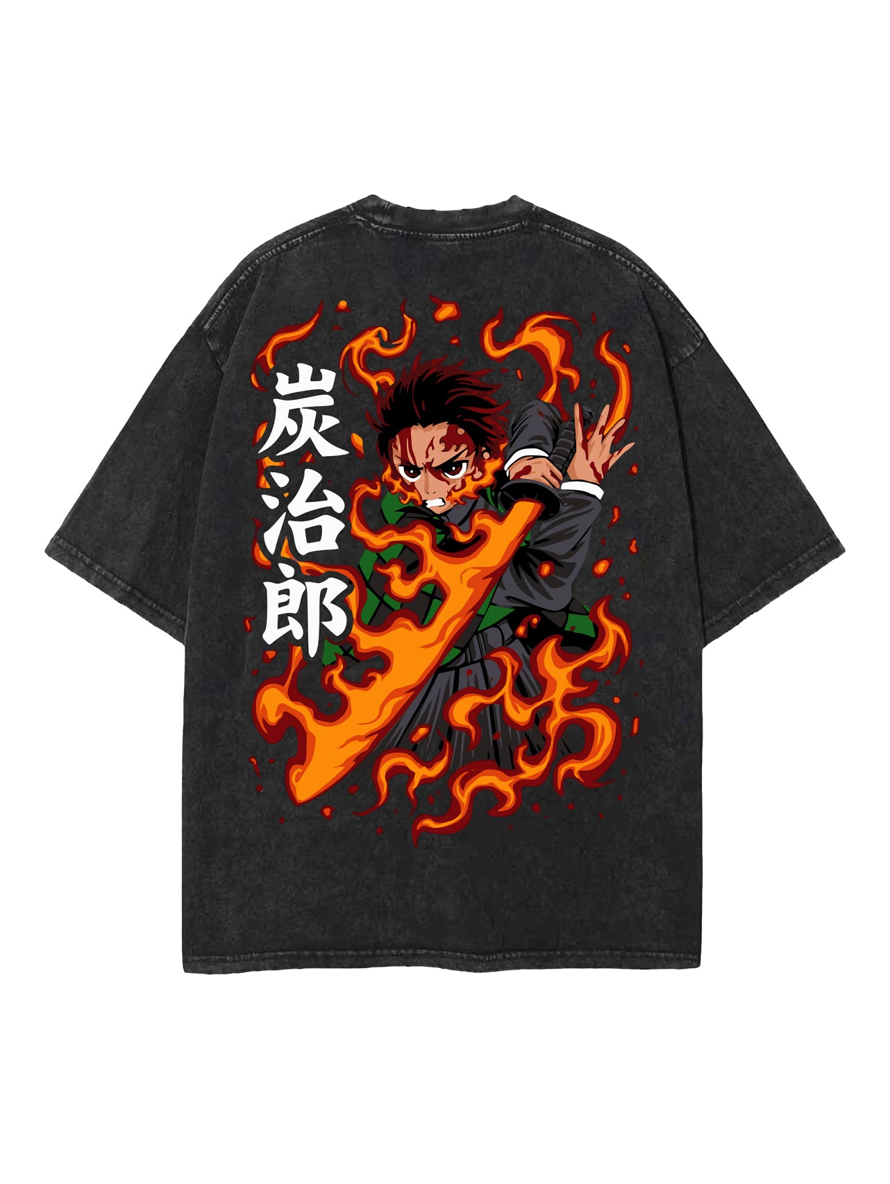 Tanjiro Vintage Oversize Tee - High Quality 2-Sided Fire Breathing Design