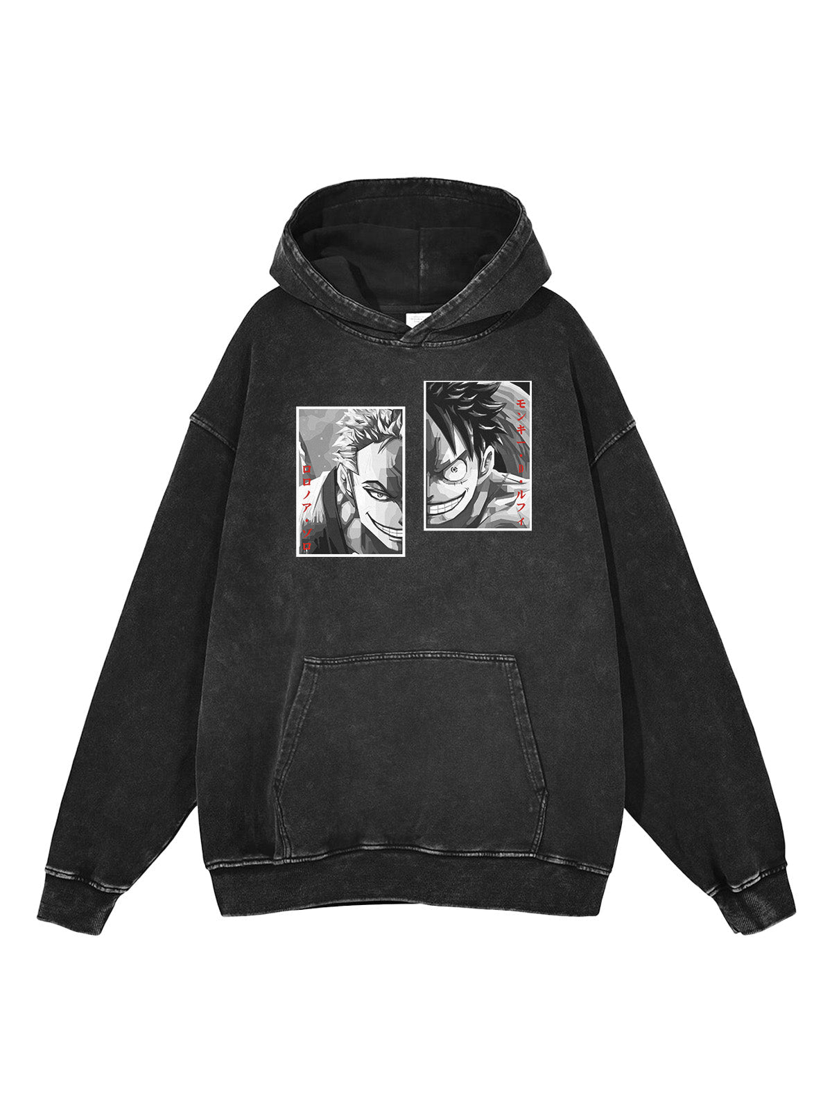 Vintage Luffy and Zoro Character Print Hoodie