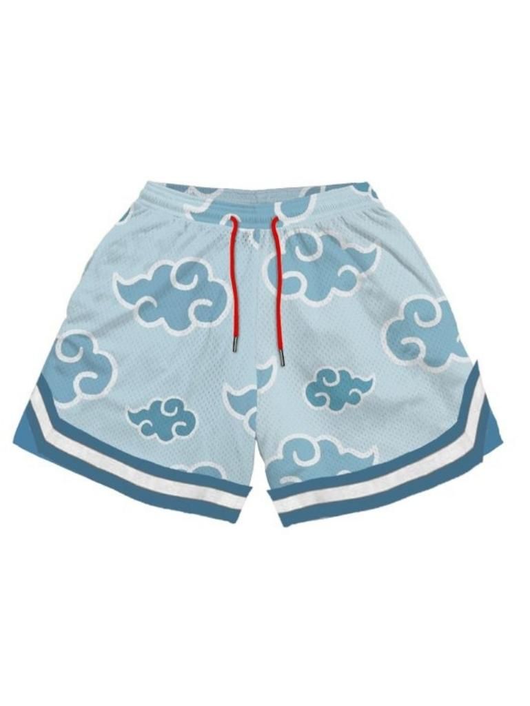 Blue Akatsuki Shorts for Men - Polyester Mesh, Pockets, Comfortable Fit
