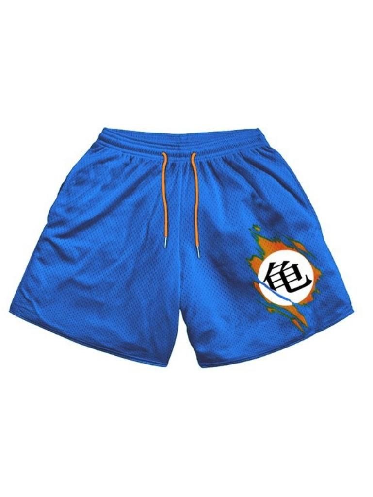 Mens Blue Dragon Print Active Shorts with Pockets