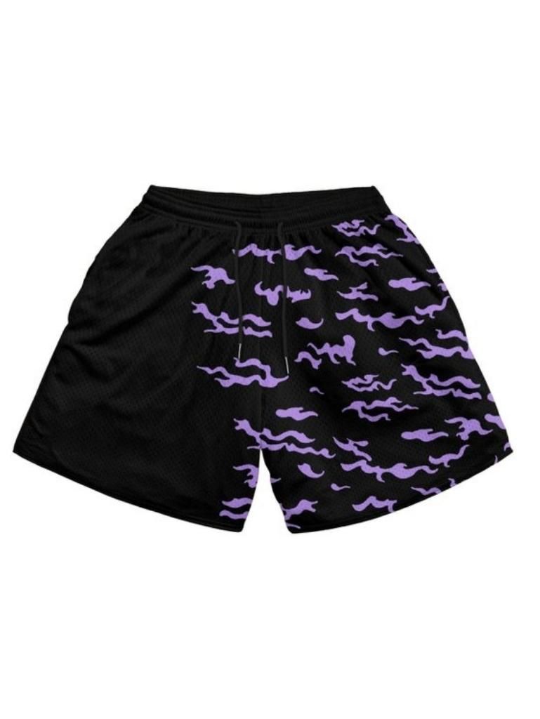 Mens Printed Mesh Shorts with Cursed Mark Design