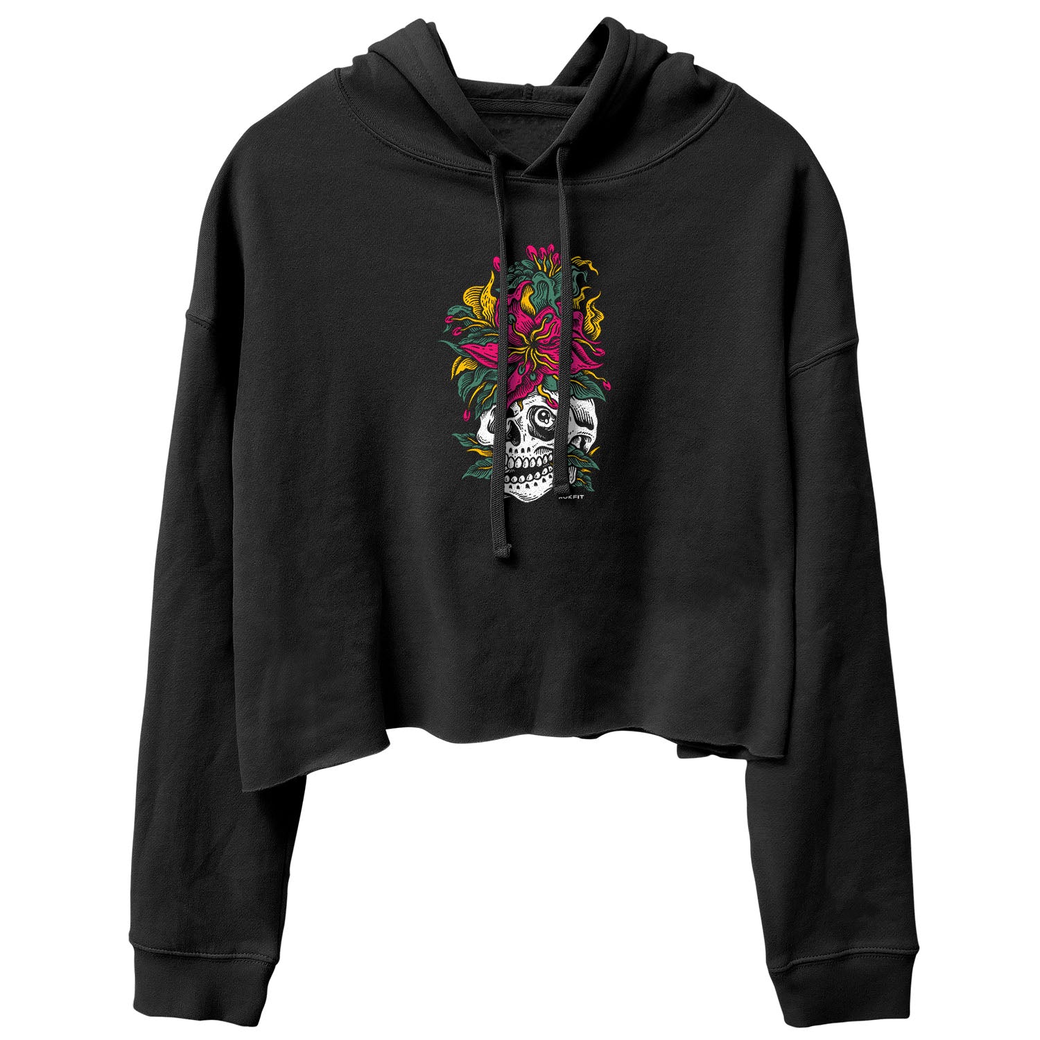 Black Cropped Hoody with Dyed-to-Match Drawstrings
